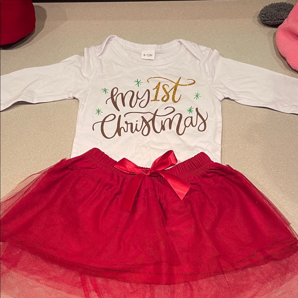 My 1st Christmas Baby Outfit with Red Tutu